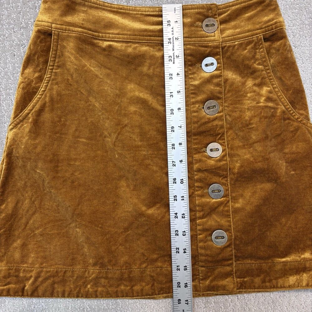 Anthropologie Building 18 Women’s 4 Button Front Velvet Mini Skirt Mustard Gold - Picture 4 of 7